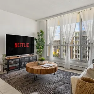 Apartment Downtown Near Rogers Place With Covered Parking, Sleeps 6, Pool Table, Sauna, Gym, Two Bedrooms &